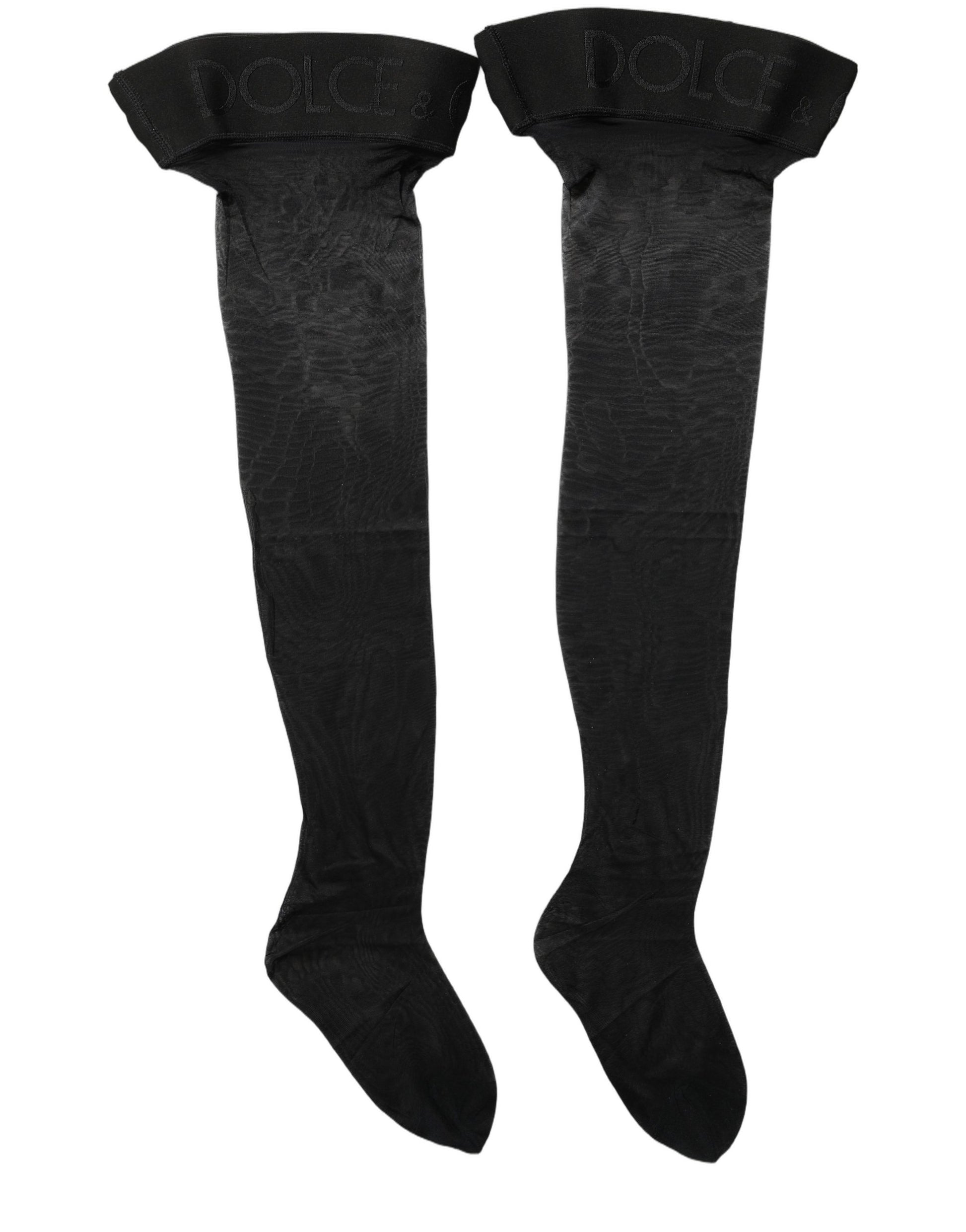 Dolce & Gabbana Black Nylon Logo Calf Long Women Accessory Socks Dolce & Gabbana