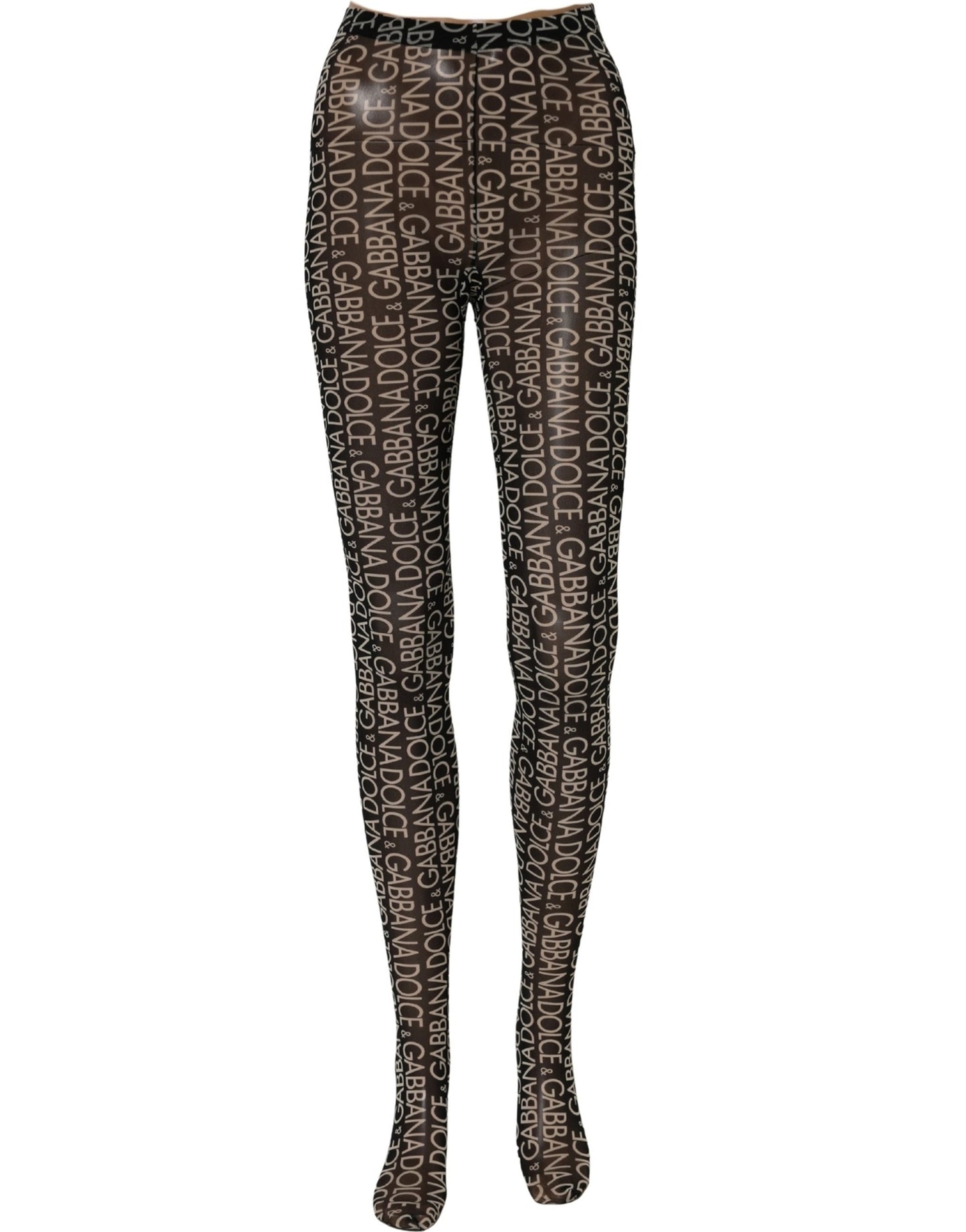 Dolce & Gabbana Black White All Over Print Sheer Stretch Tights Socks Dolce & Gabbana