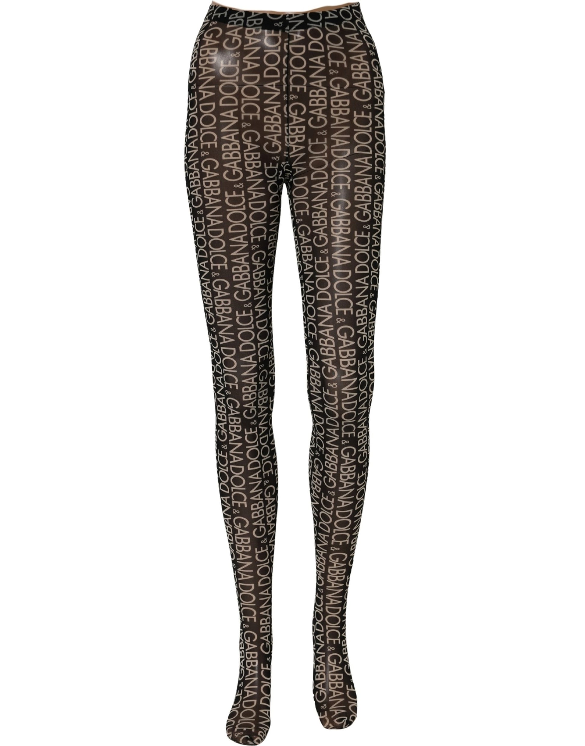 Dolce & Gabbana Black White All Over Print Sheer Stretch Tights Socks Dolce & Gabbana