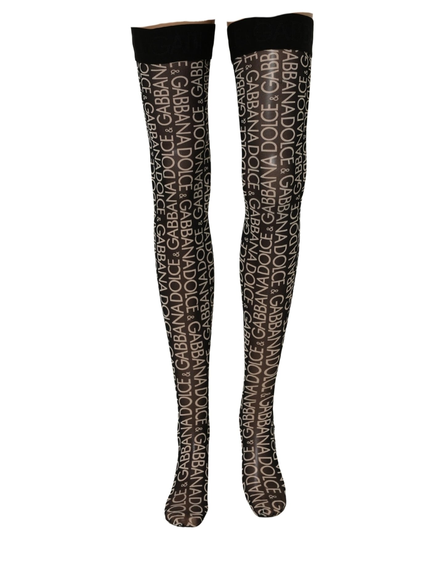 Dolce & Gabbana Black Sheer Logo Monogram High Stockings Socks Dolce & Gabbana