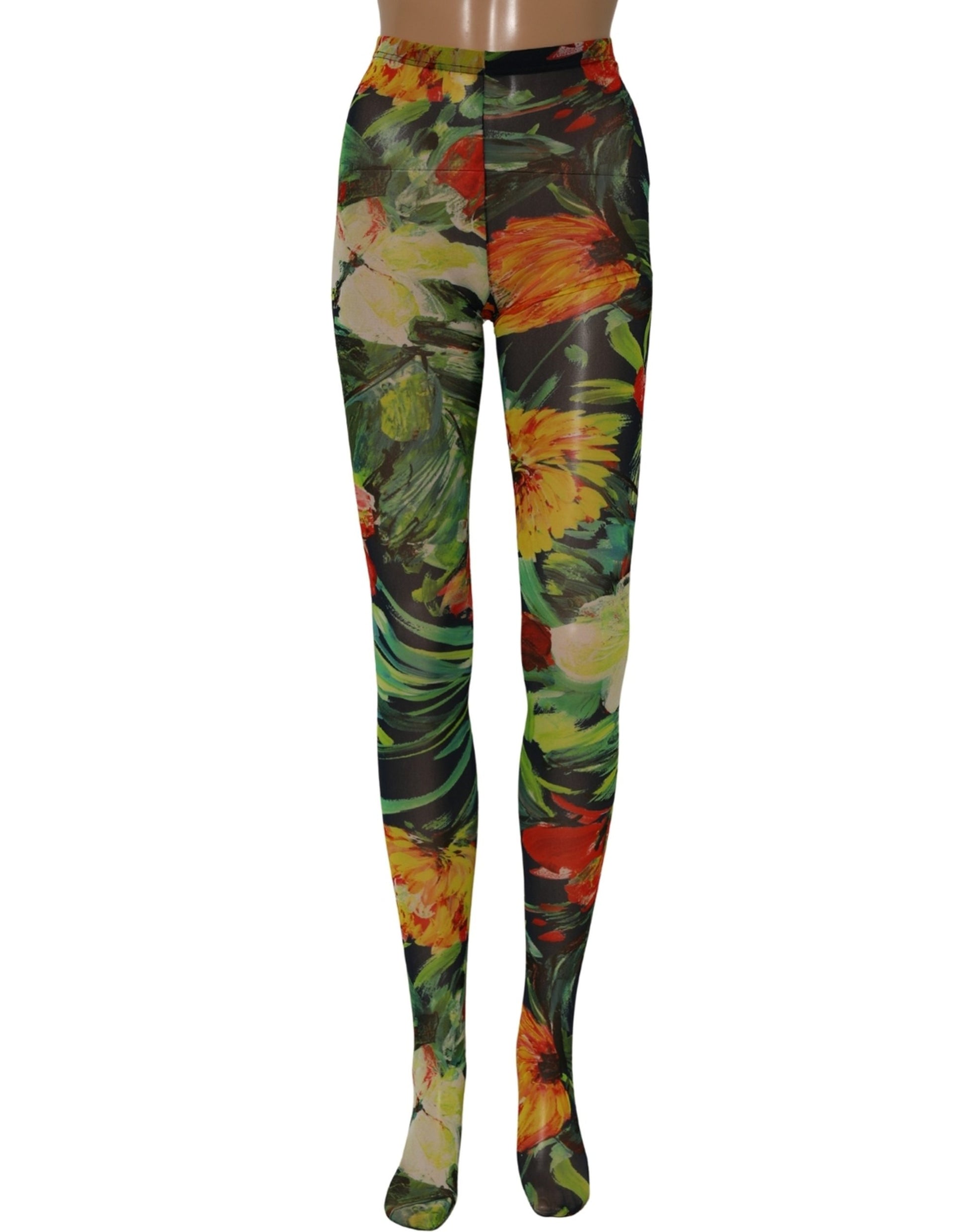 Dolce & Gabbana Black Floral Print Tights Sheer Stockings Socks Dolce & Gabbana