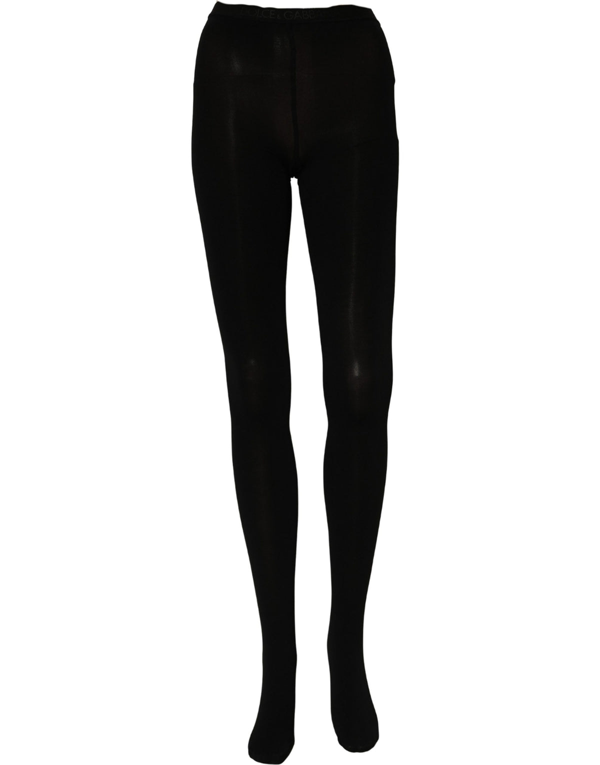 Black nylon Dolce & Gabbana tights with a smooth, sheer finish, designed as stylish pantyhose or stockings.