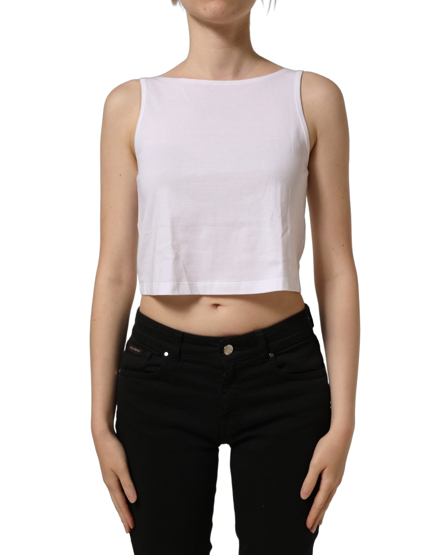 Dolce & Gabbana White Cotton Sleeveless Cropped Tank Top Dolce & Gabbana