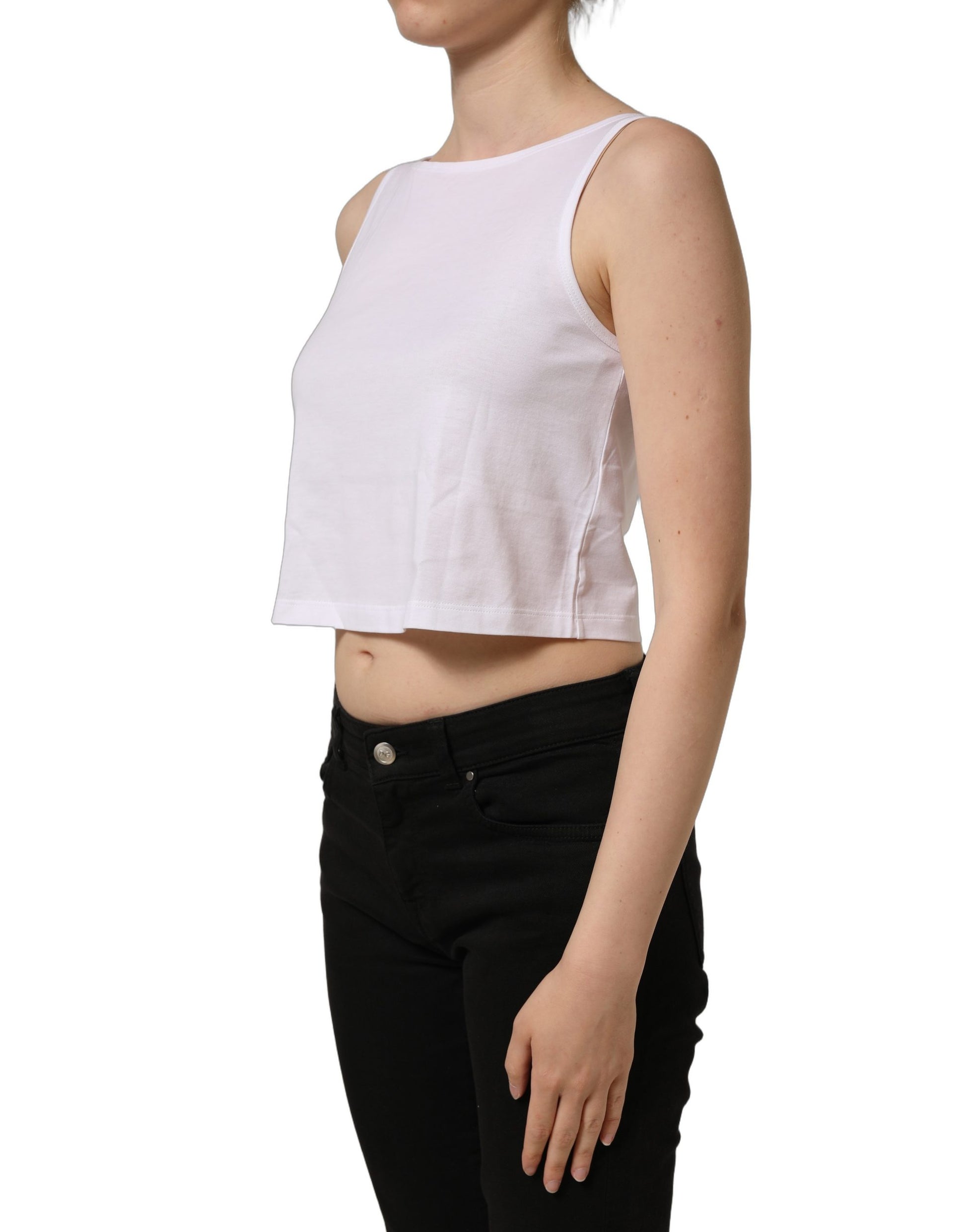 Dolce & Gabbana White Cotton Sleeveless Cropped Tank Top Dolce & Gabbana