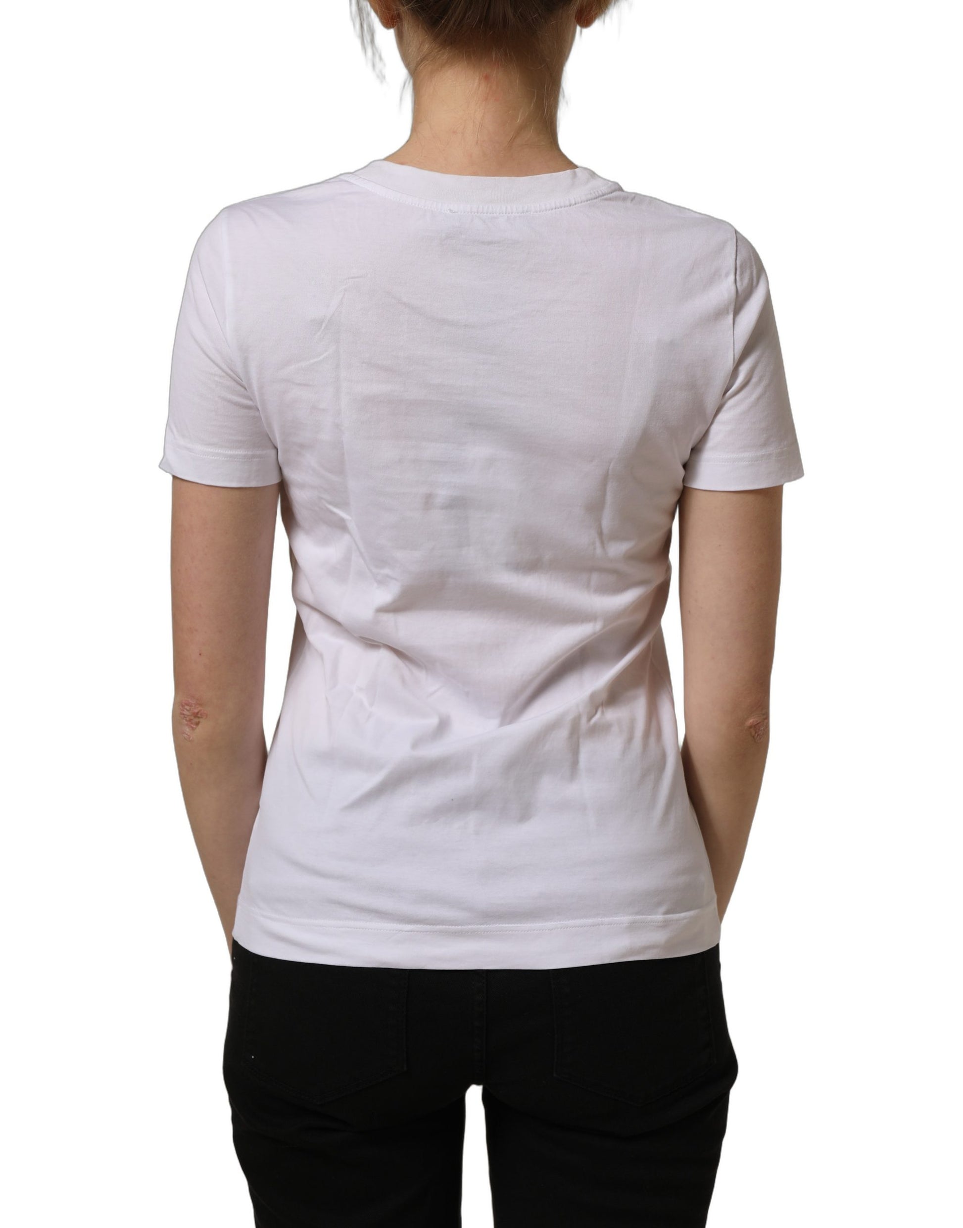 Dolce & Gabbana White Cotton Rose Patch Crew Neck T-shirt Dolce & Gabbana