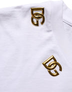 White cotton Dolce & Gabbana crew neck T-shirt with gold DG logo print, stylish and comfortable casual wear.