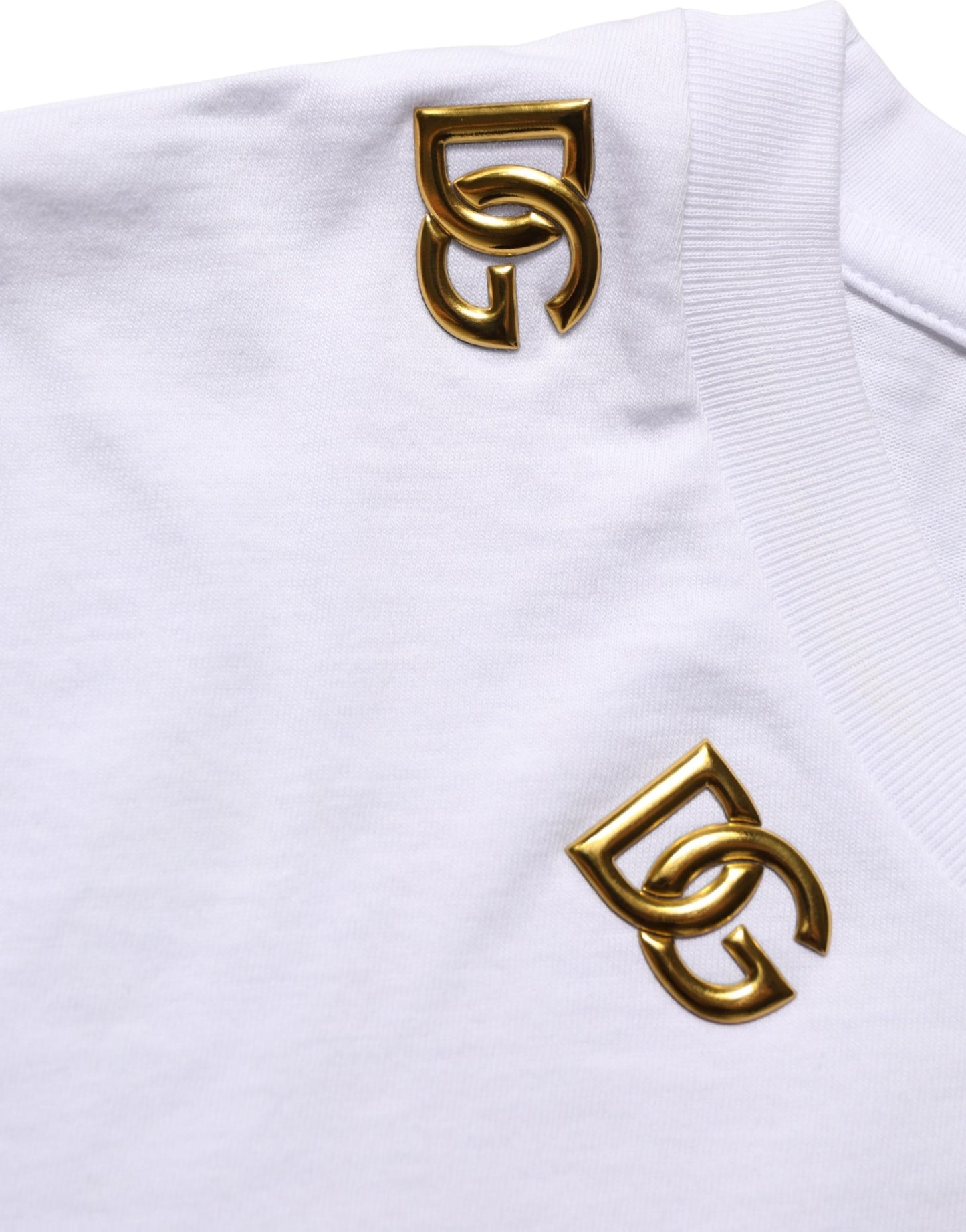 Dolce & Gabbana White Cotton Gold DG Logo Crew Neck T-shirt Dolce & Gabbana