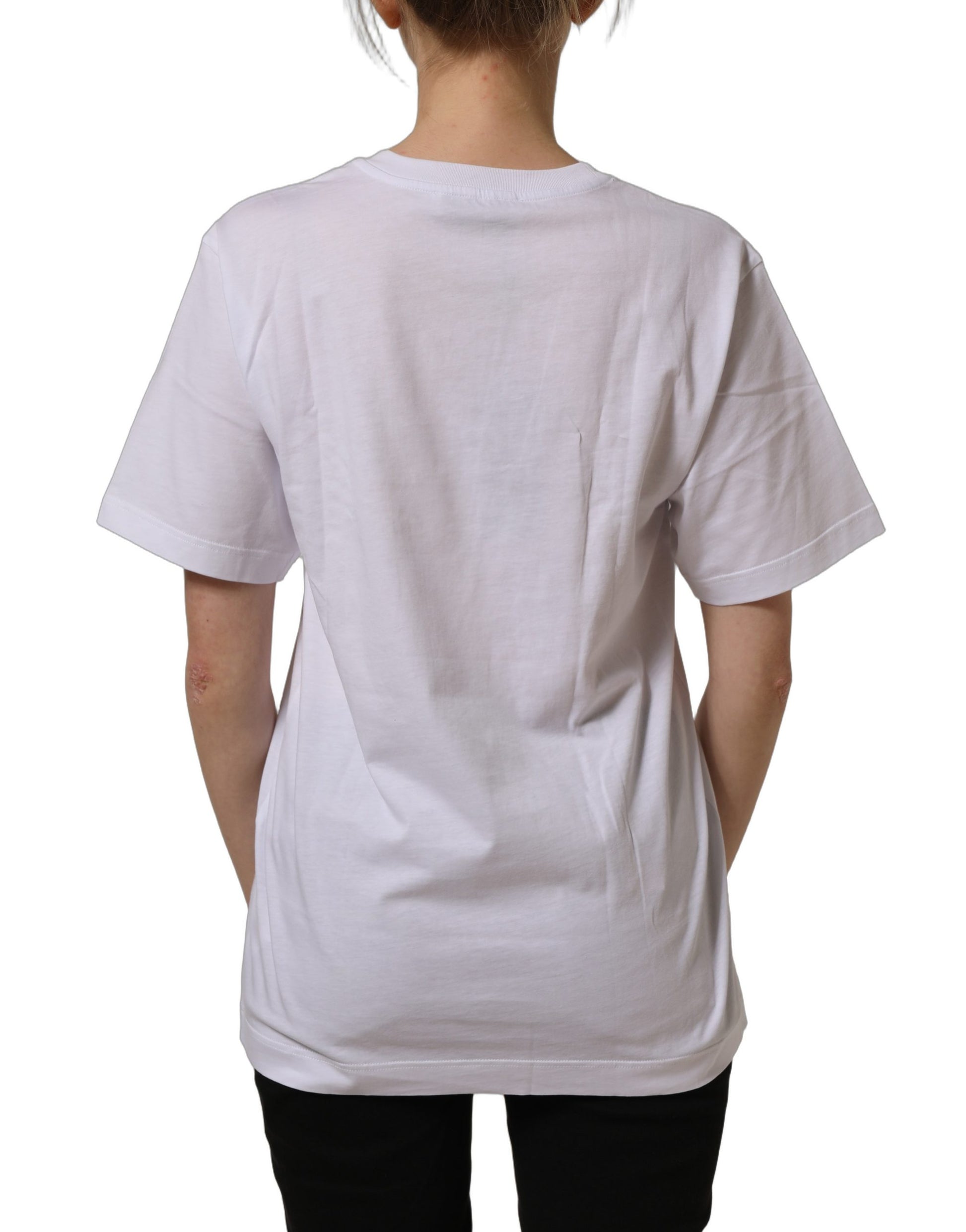 Dolce & Gabbana White Cotton Gold DG Logo Crew Neck T-shirt Dolce & Gabbana