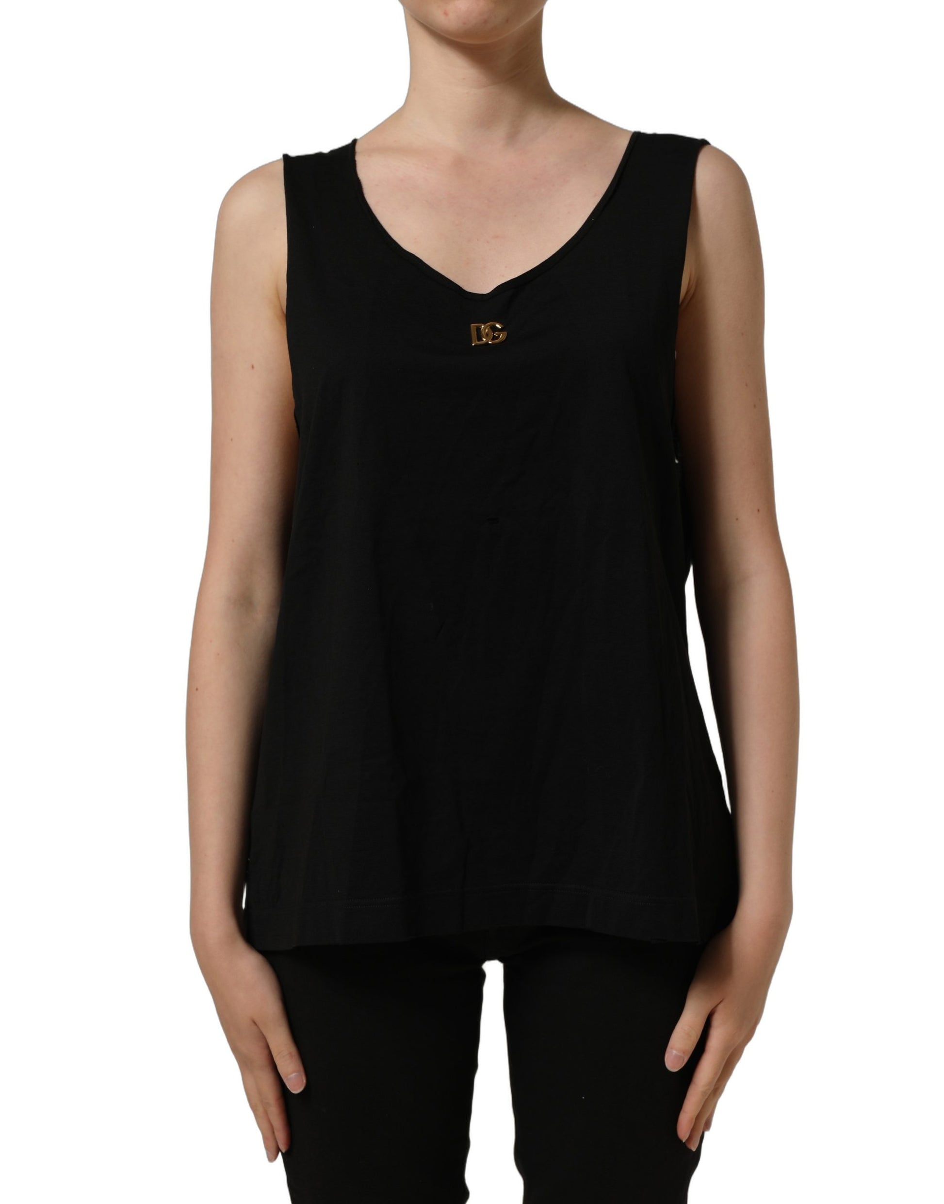 Dolce & Gabbana Black Gold DG Logo Cotton Sleeveless Tank Top Dolce & Gabbana