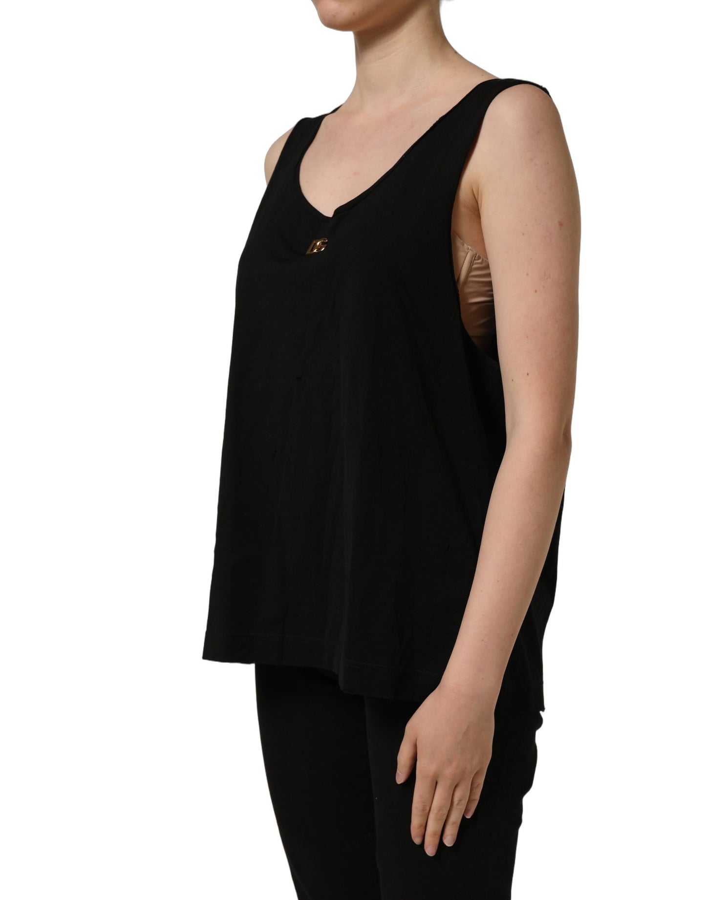 Dolce & Gabbana Black Gold DG Logo Cotton Sleeveless Tank Top Dolce & Gabbana