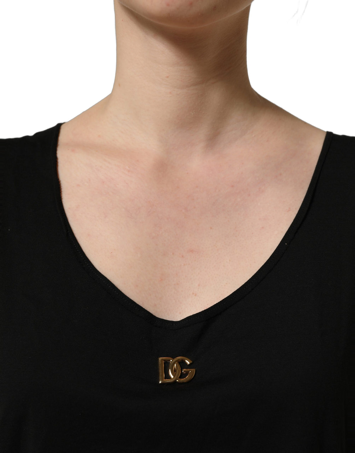 Black cotton sleeveless tank top by Dolce & Gabbana with gold DG logo print, stylish and casual for warm weather.
