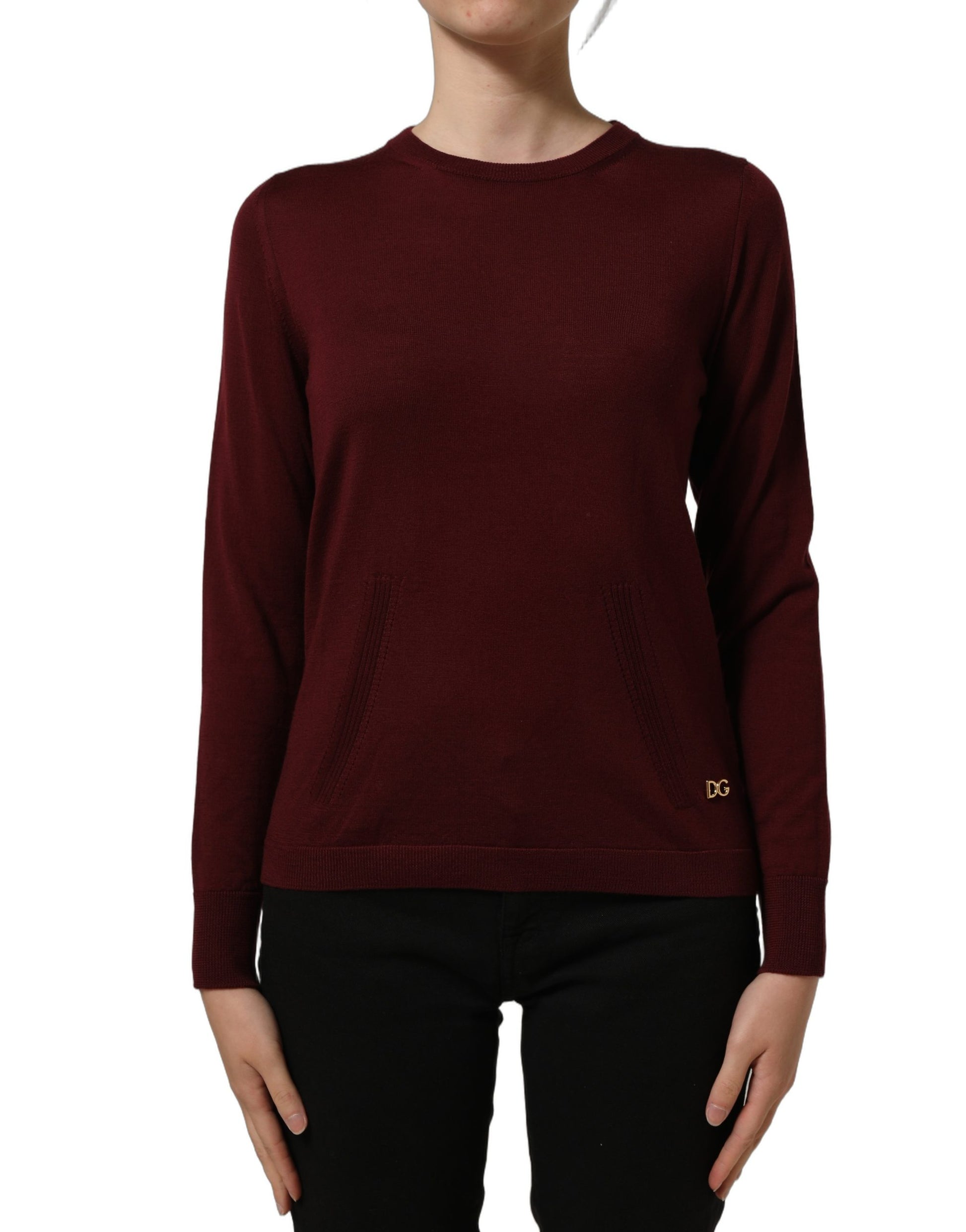 Dolce & Gabbana Maroon Wool Knitted CrewNeck Pullover Sweater Dolce & Gabbana