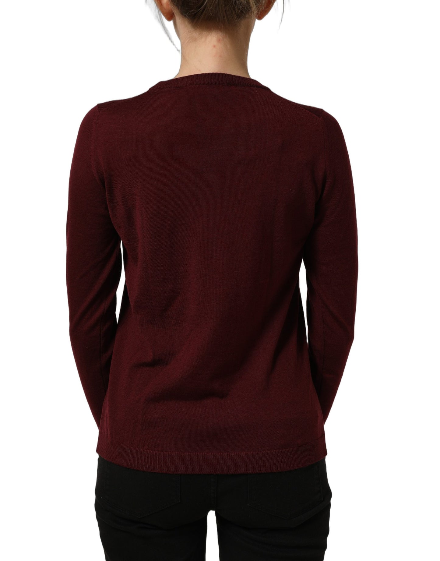 Dolce & Gabbana Maroon Wool Knitted CrewNeck Pullover Sweater Dolce & Gabbana