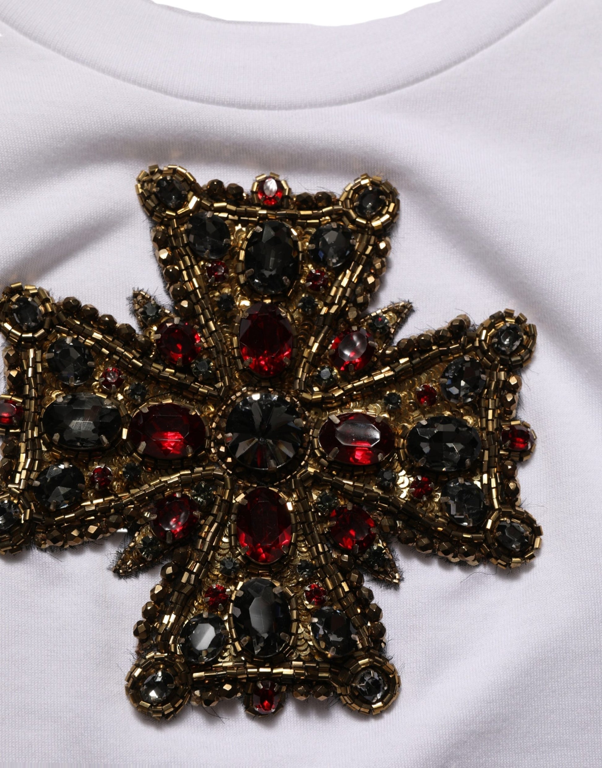 Dolce & Gabbana White Crystal Embellished Cross Top T-shirt Dolce & Gabbana