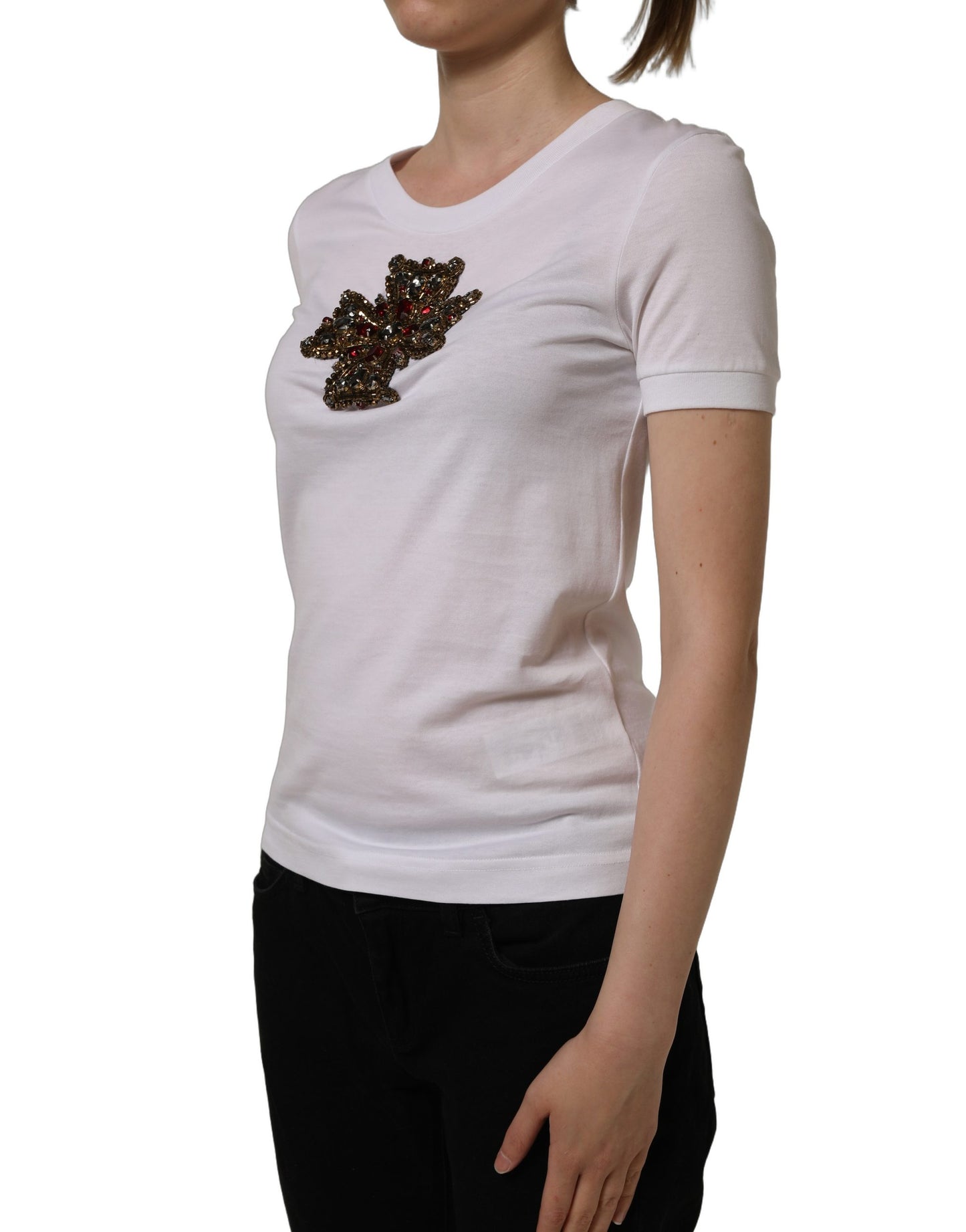 Dolce & Gabbana White Crystal Embellished Cross Top T-shirt Dolce & Gabbana