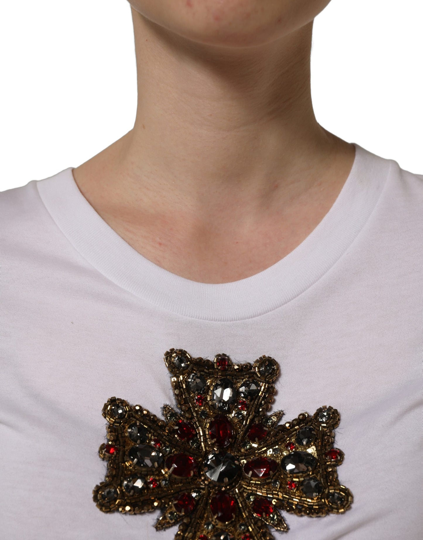 Dolce & Gabbana White Crystal Embellished Cross Top T-shirt Dolce & Gabbana