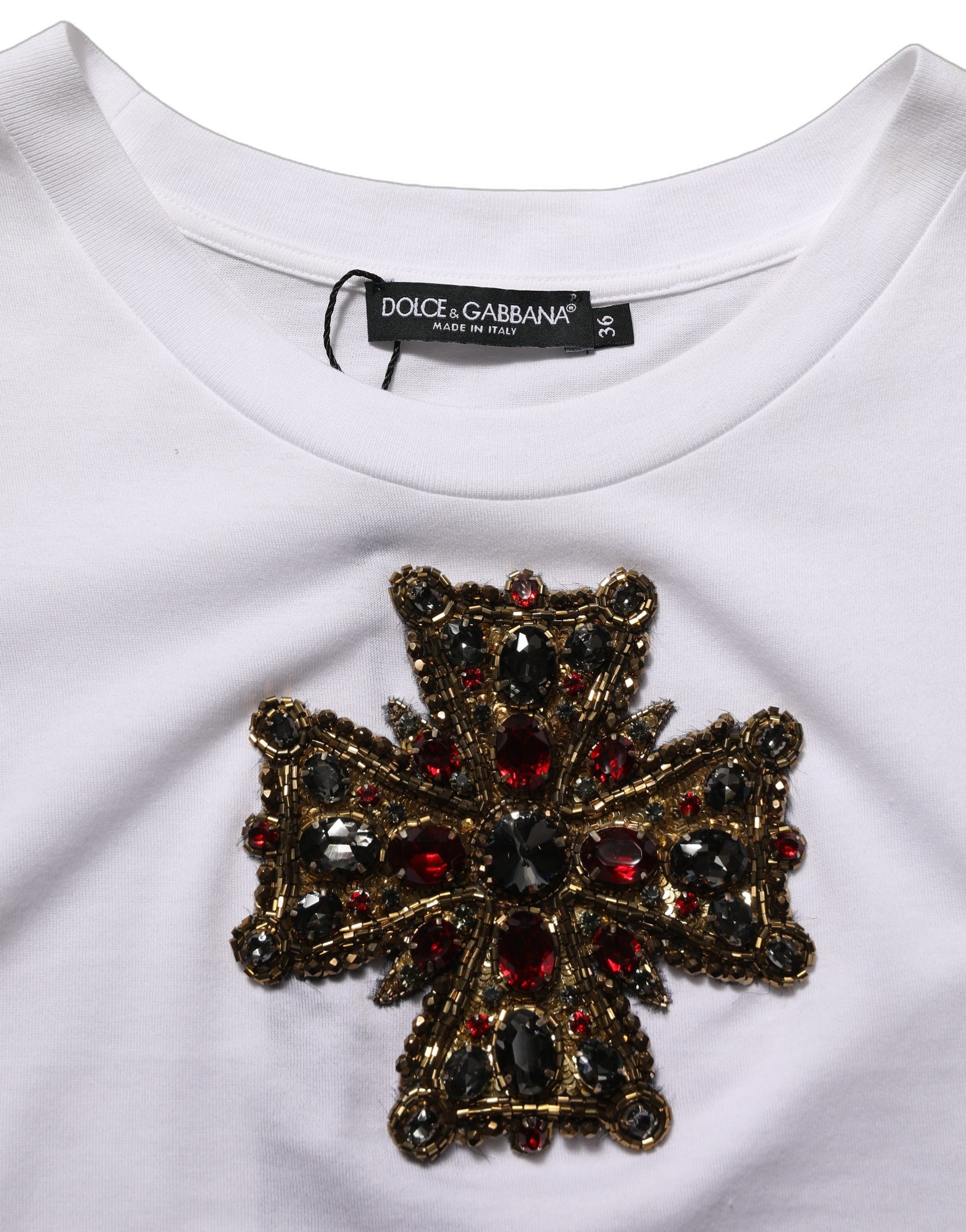 Dolce & Gabbana White Crystal Embellished Cross Top T-shirt Dolce & Gabbana