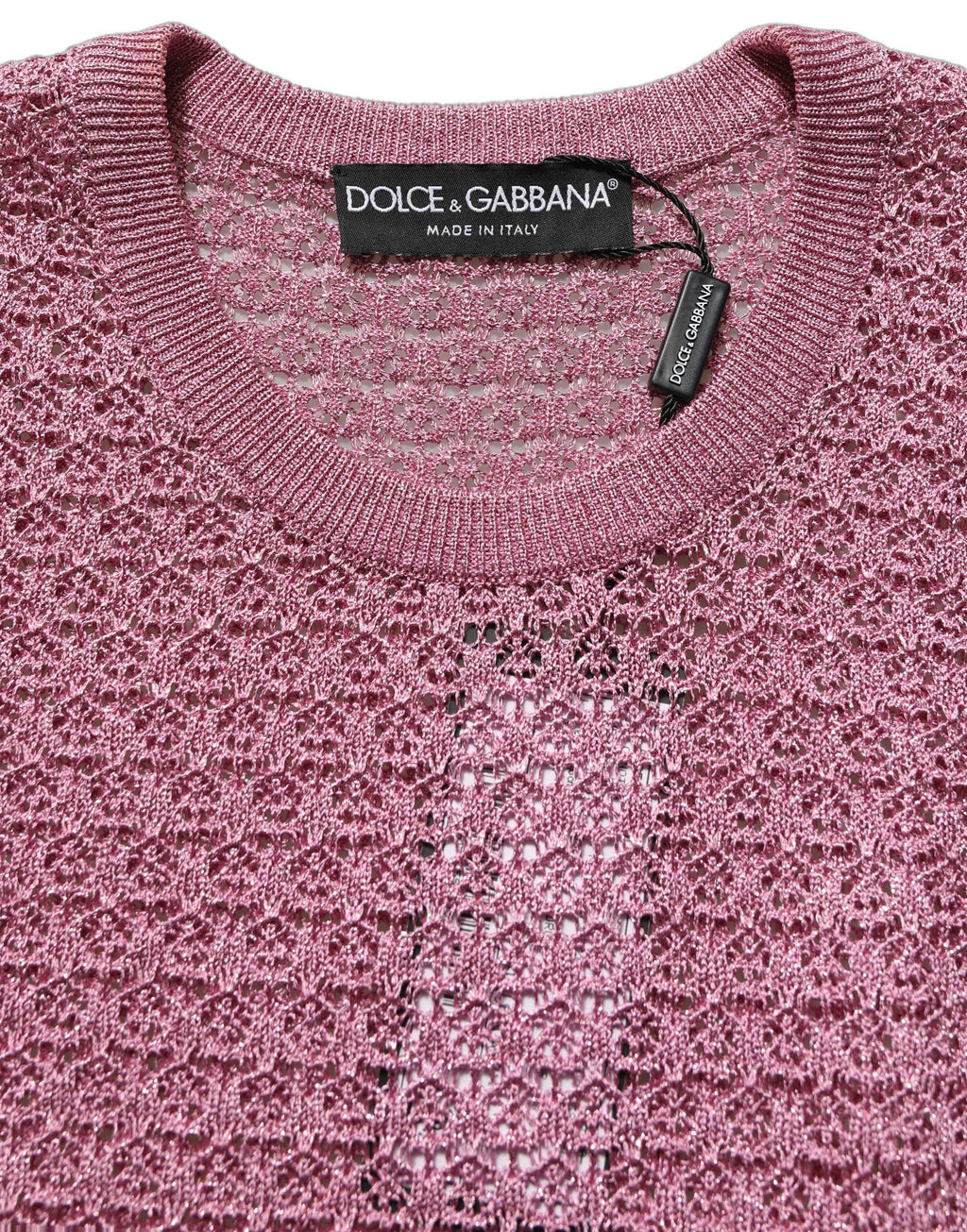 Pink Dolce & Gabbana sheer mesh sleeveless tank top with crew neck design, lightweight and stylish for casual wear.