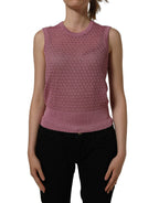 Dolce & Gabbana pink sheer mesh sleeveless tank top with crew neck, lightweight and stylish for casual or layered looks.