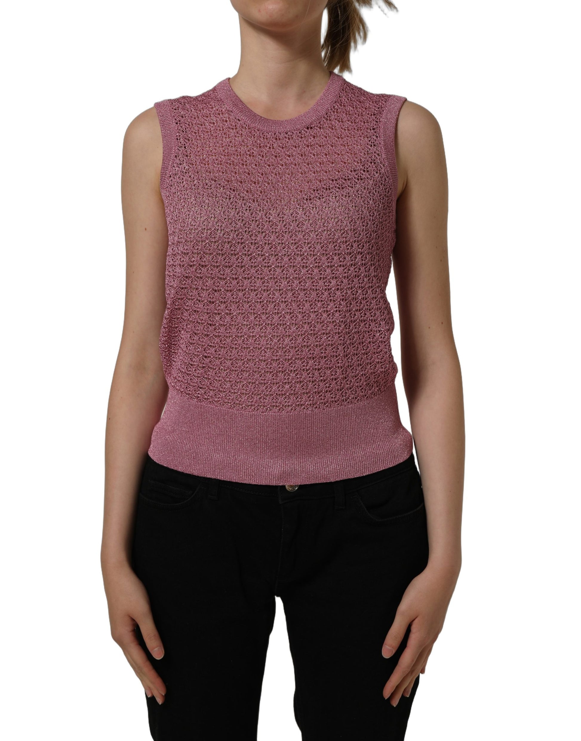 Dolce & Gabbana Pink Sheer Mesh Crew Neck Sleeveless Tank Top Dolce & Gabbana