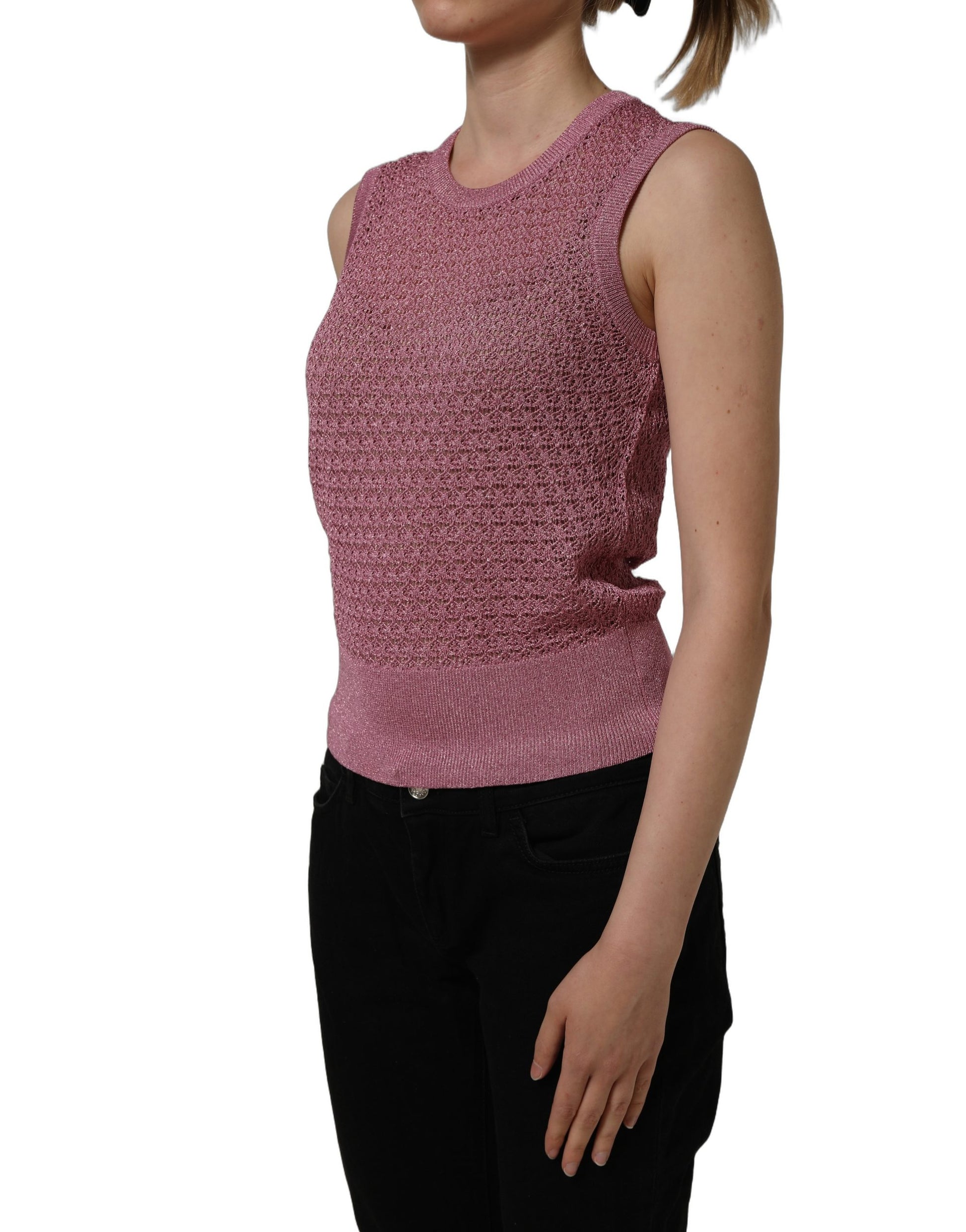 Dolce & Gabbana Pink Sheer Mesh Crew Neck Sleeveless Tank Top Dolce & Gabbana