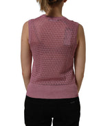 Pink sheer mesh crew neck sleeveless tank top by Dolce & Gabbana, showcasing lightweight, breathable fabric and stylish design.