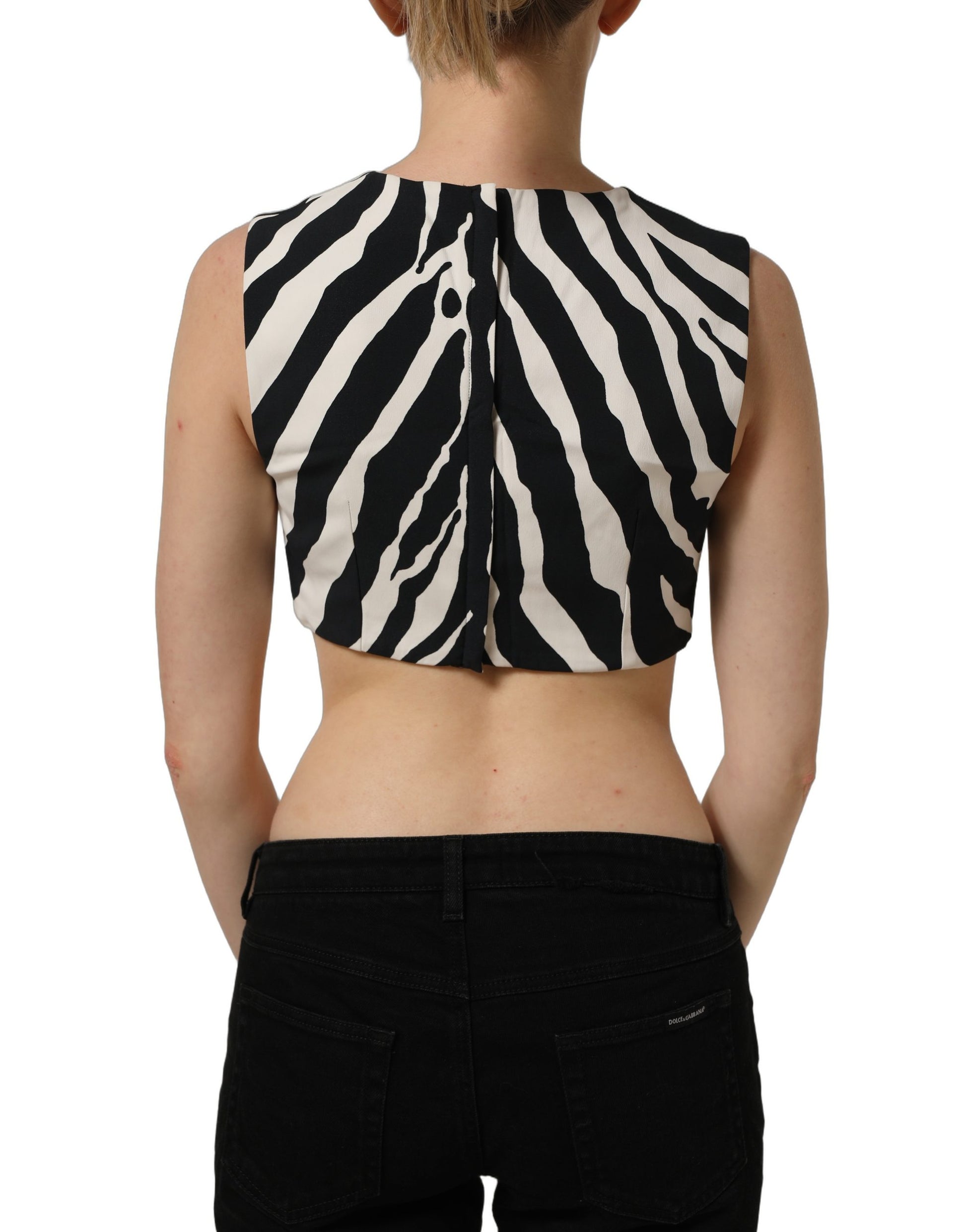 Dolce & Gabbana Black White Zebra Sleeveless Cropped Tank Top Dolce & Gabbana