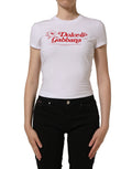 Dolce & Gabbana white floral logo print crew neck T-shirt with short sleeves and casual fit.