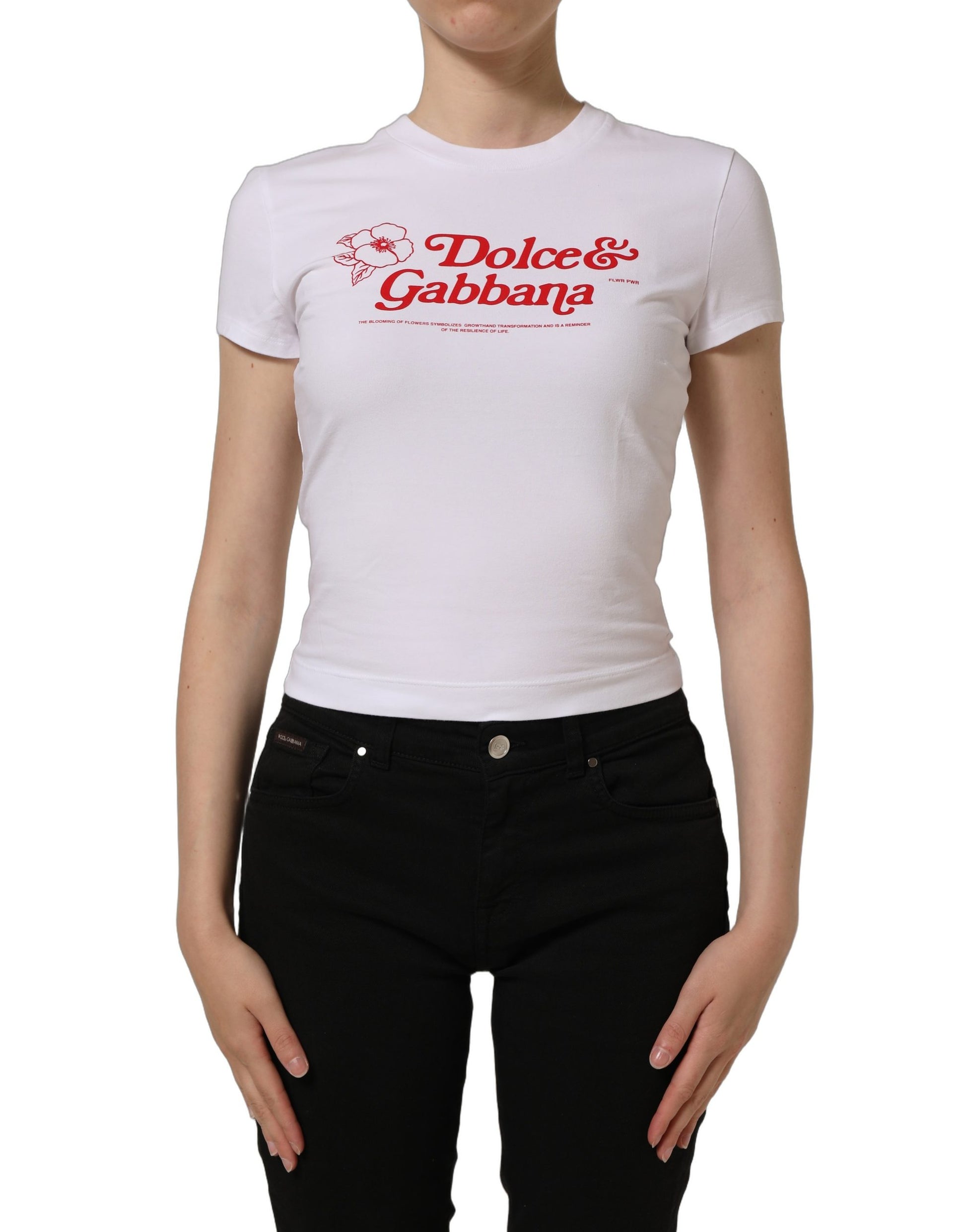 Dolce & Gabbana White Floral Logo Print Crew Neck T-shirt Dolce & Gabbana