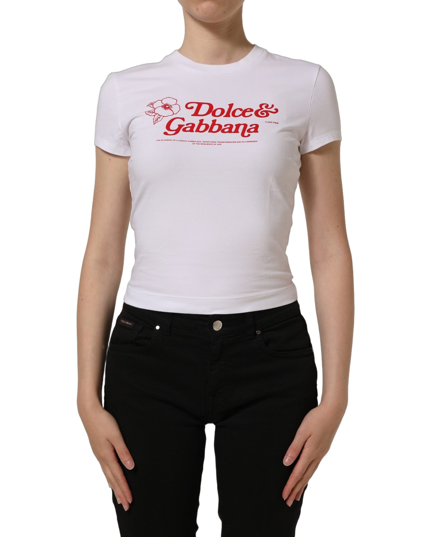 Dolce & Gabbana White Floral Logo Print Crew Neck T-shirt Dolce & Gabbana