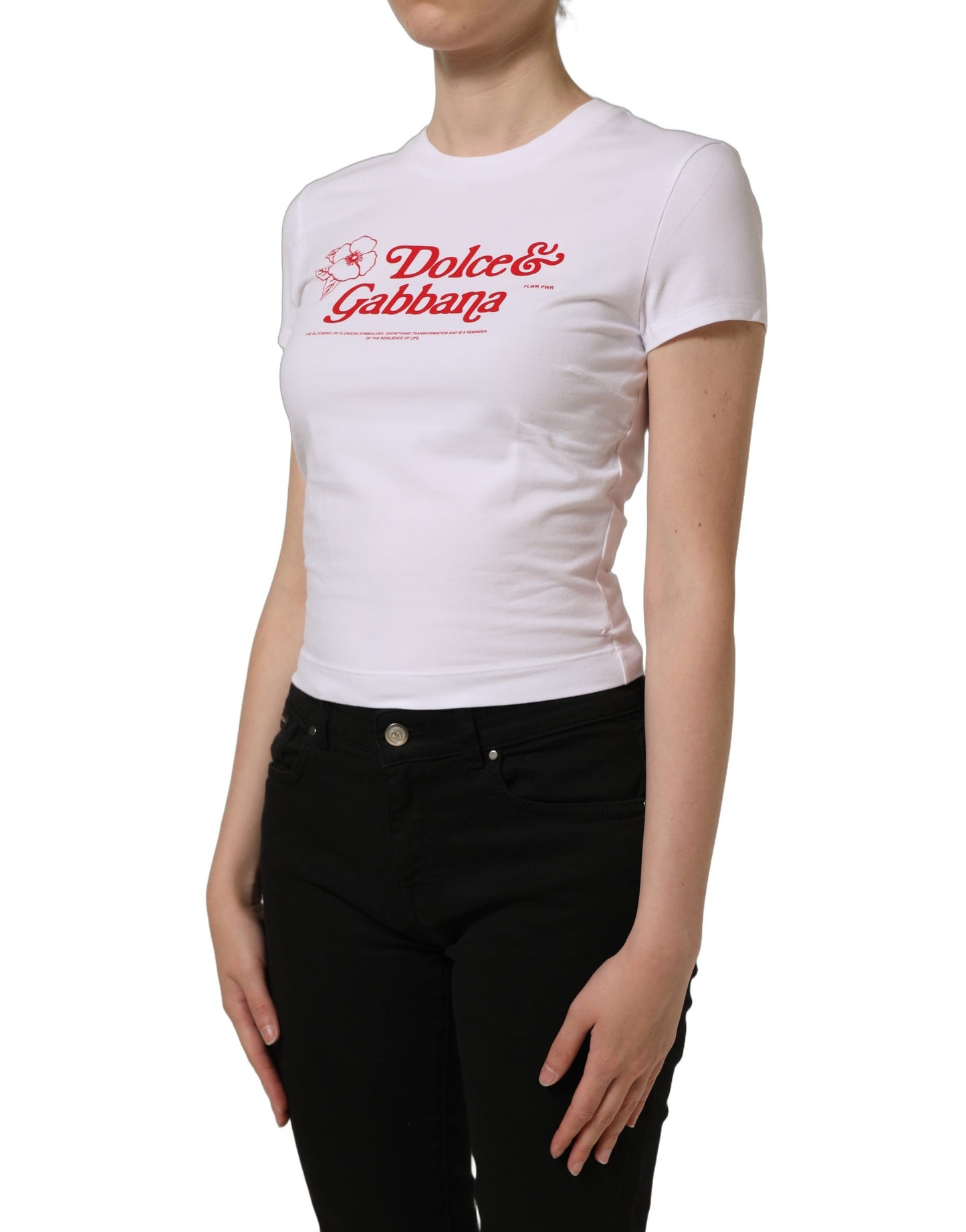 Dolce & Gabbana White Floral Logo Print Crew Neck T-shirt Dolce & Gabbana