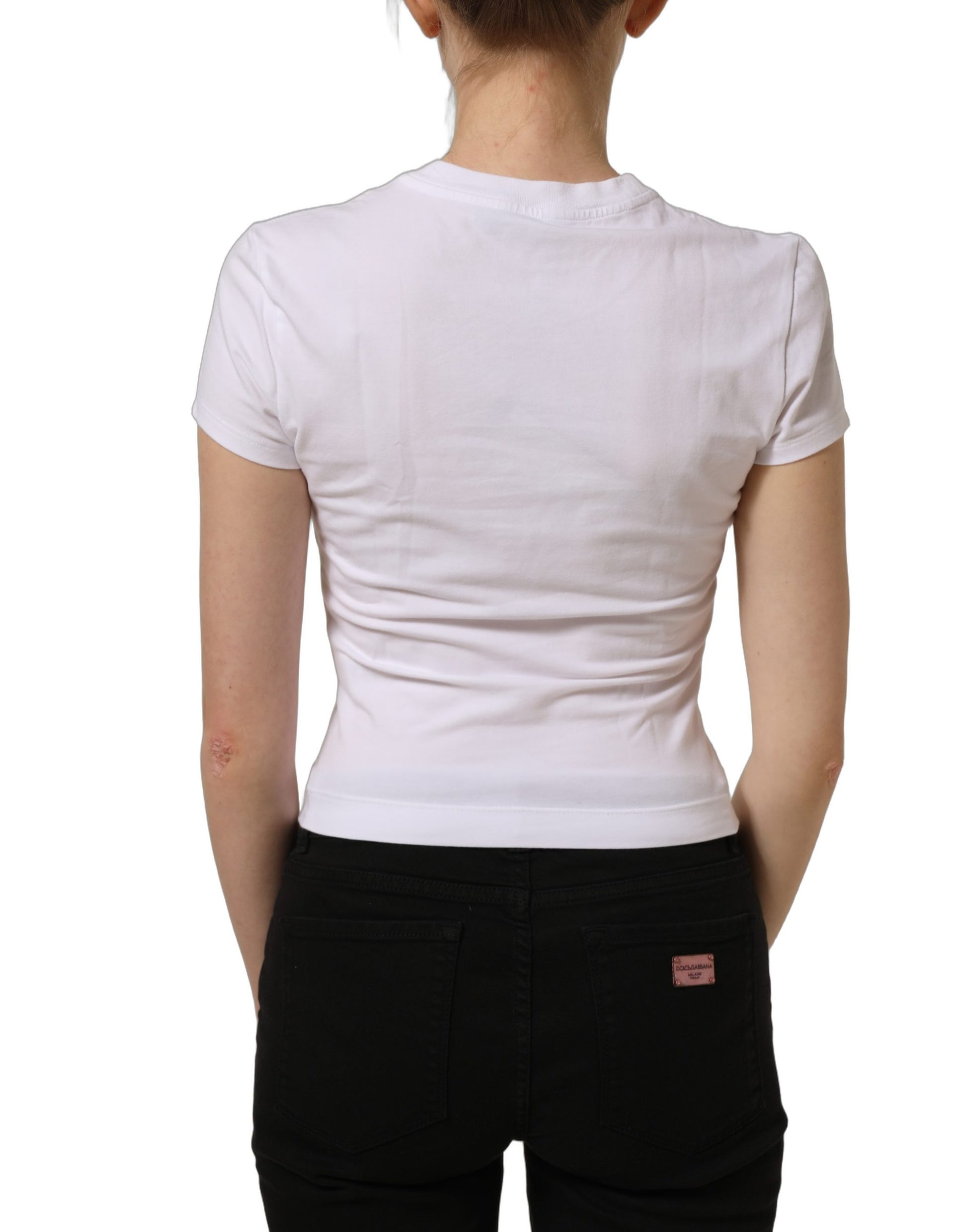 Dolce & Gabbana White Floral Logo Print Crew Neck T-shirt Dolce & Gabbana