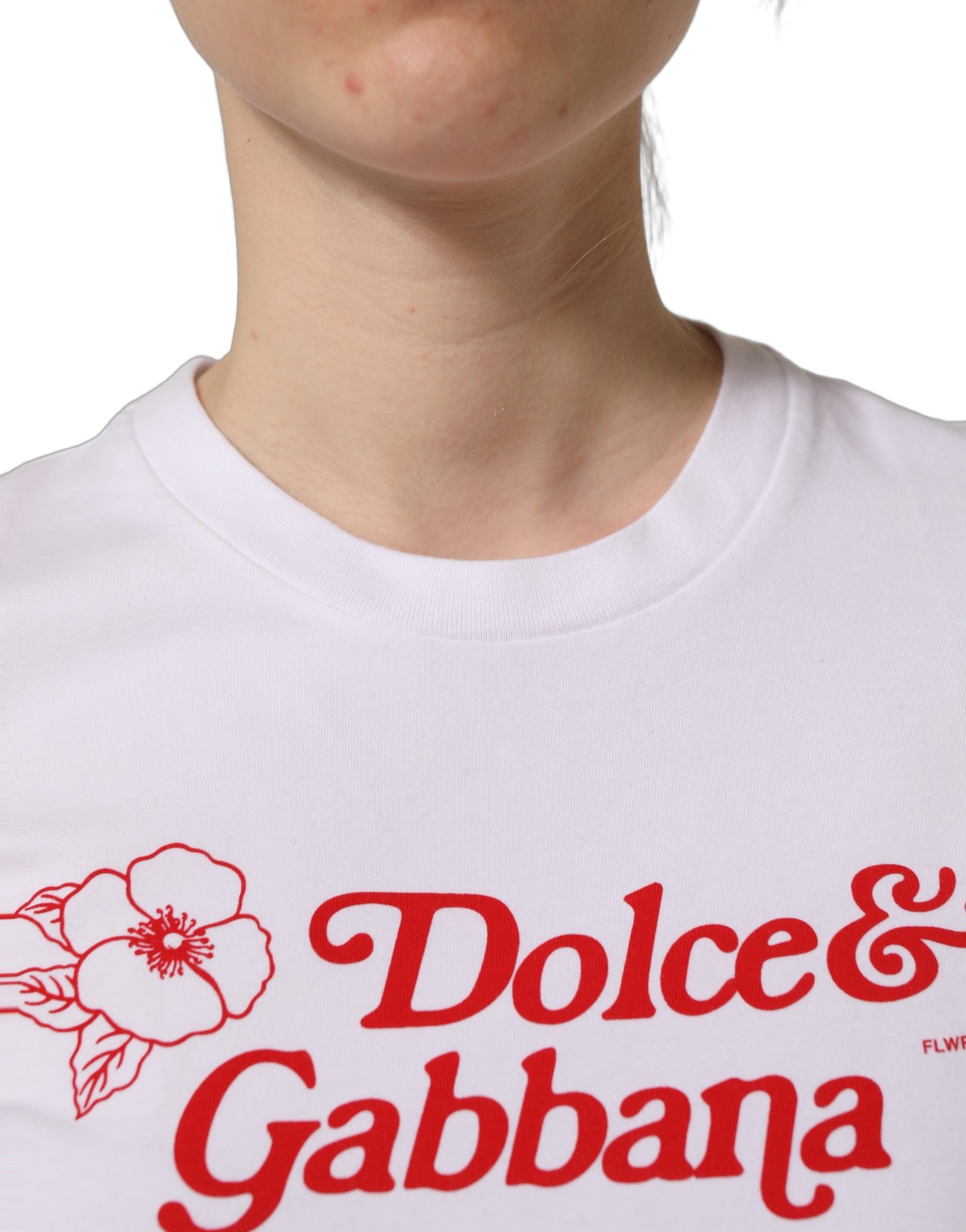 Dolce & Gabbana White Floral Logo Print Crew Neck T-shirt Dolce & Gabbana