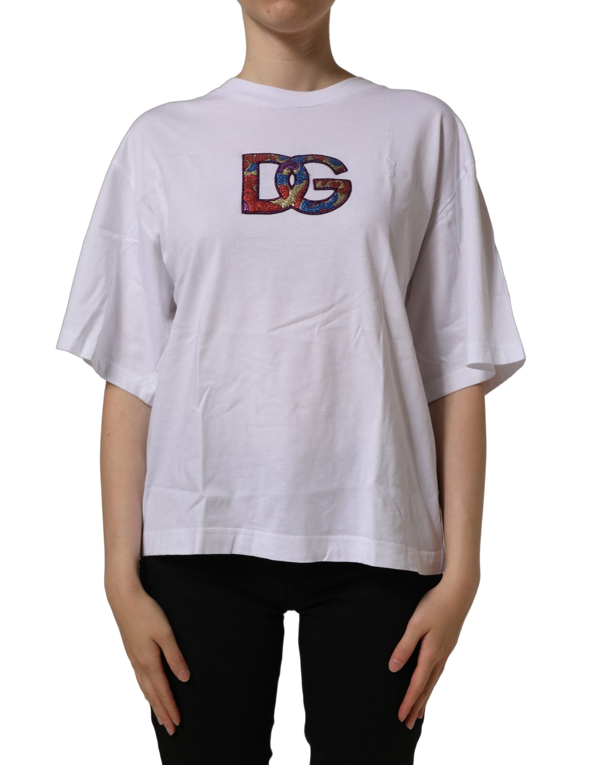 Dolce & Gabbana White Logo Patch Cotton Crew Neck T-shirt Dolce & Gabbana