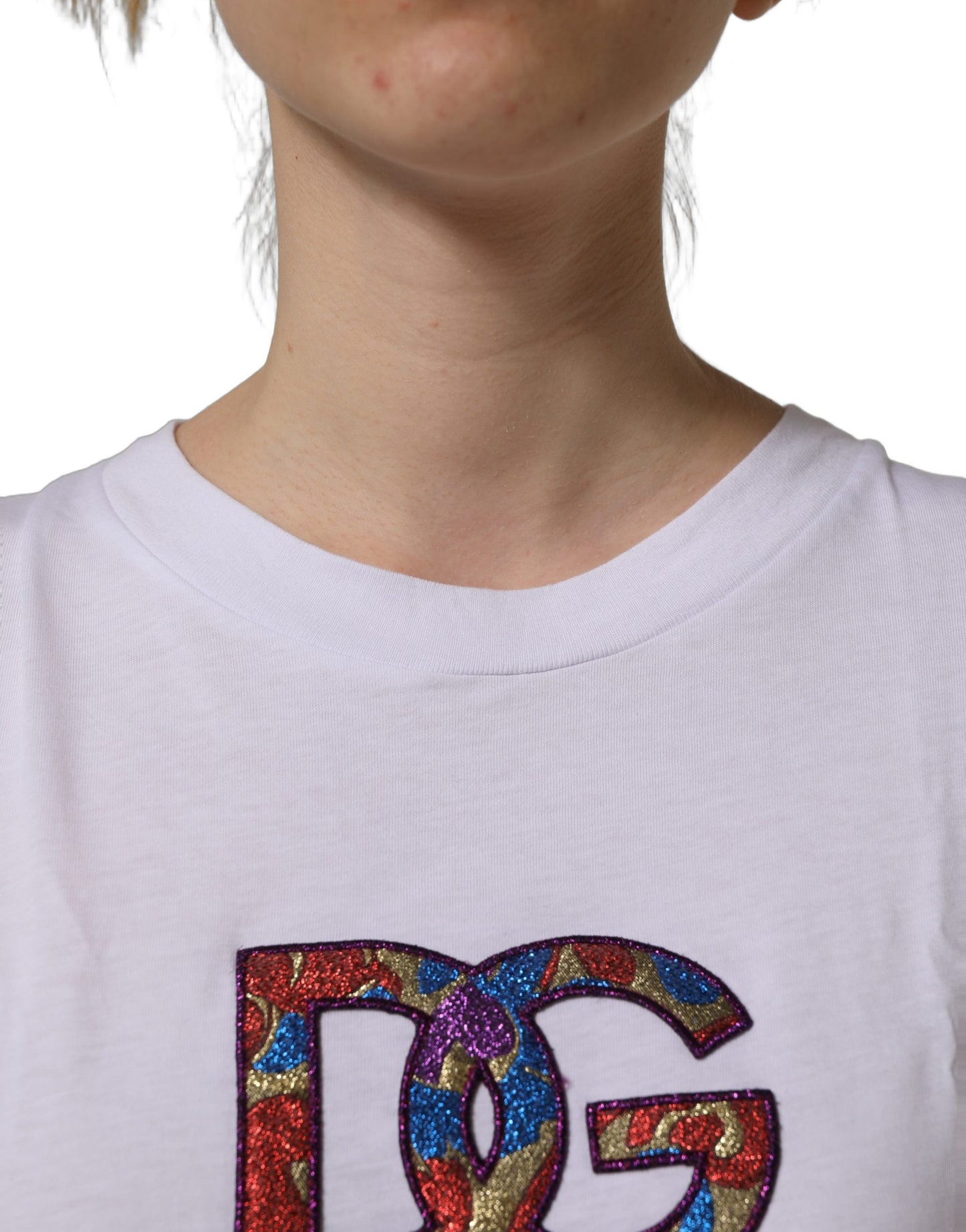 Dolce & Gabbana White Logo Patch Cotton Crew Neck T-shirt Dolce & Gabbana