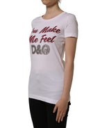 Dolce & Gabbana white cotton crew neck T-shirt with graphic print, casual fashion top for men or women.