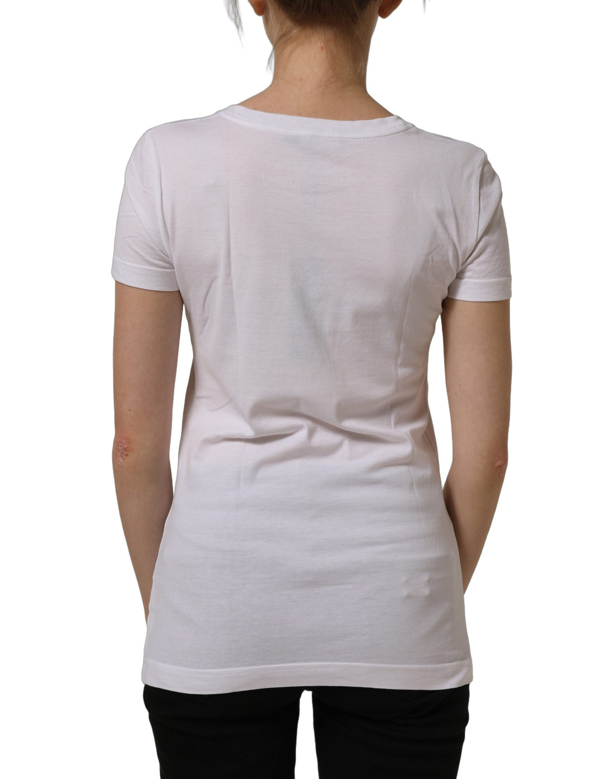 Dolce & Gabbana white cotton T-shirt with graphic print and crew neck, stylish casual wear for men.