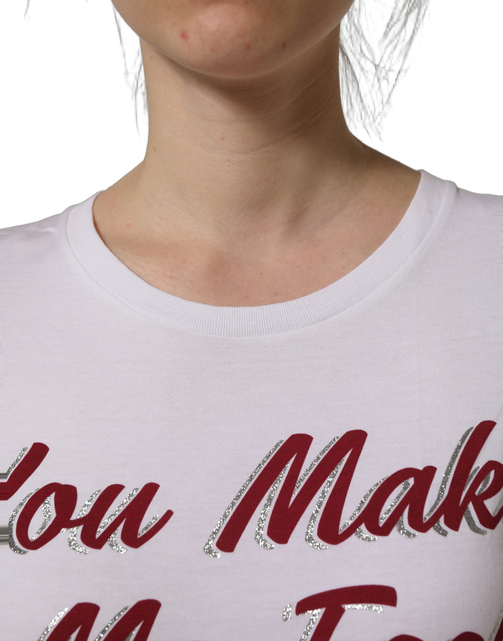 Dolce & Gabbana white cotton crew neck T-shirt with graphic print, casual and stylish men's top.