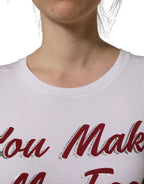 Dolce & Gabbana white cotton crew neck T-shirt with graphic print, casual and stylish men's top.