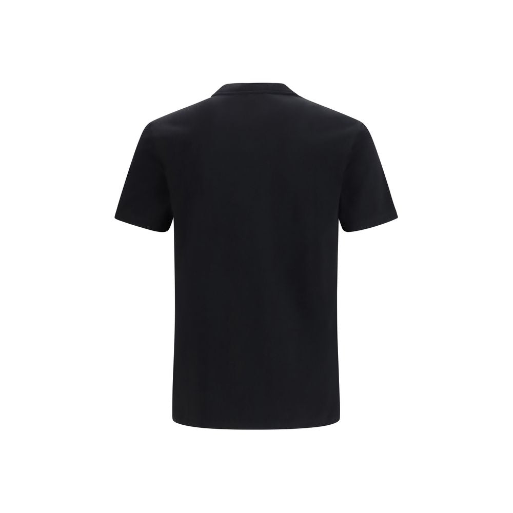 Versace black cotton T-shirt with logo design, casual short-sleeve shirt for men.