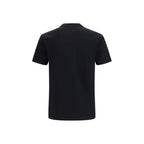 Versace black cotton T-shirt with logo design, casual short-sleeve shirt for men.