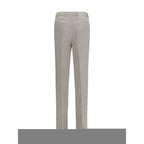 Gray linen casual pants by Brunello Cucinelli, featuring a relaxed fit and subtle stitching details.