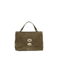 Zanellato brown suede leather handbag with top handle and gold-tone hardware, showcasing its elegant textured design.