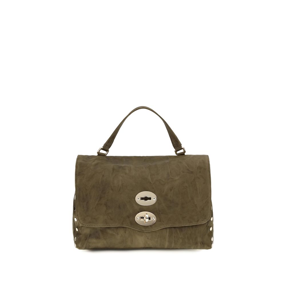 Zanellato brown suede leather handbag with top handle and gold-tone hardware, showcasing its elegant textured design.