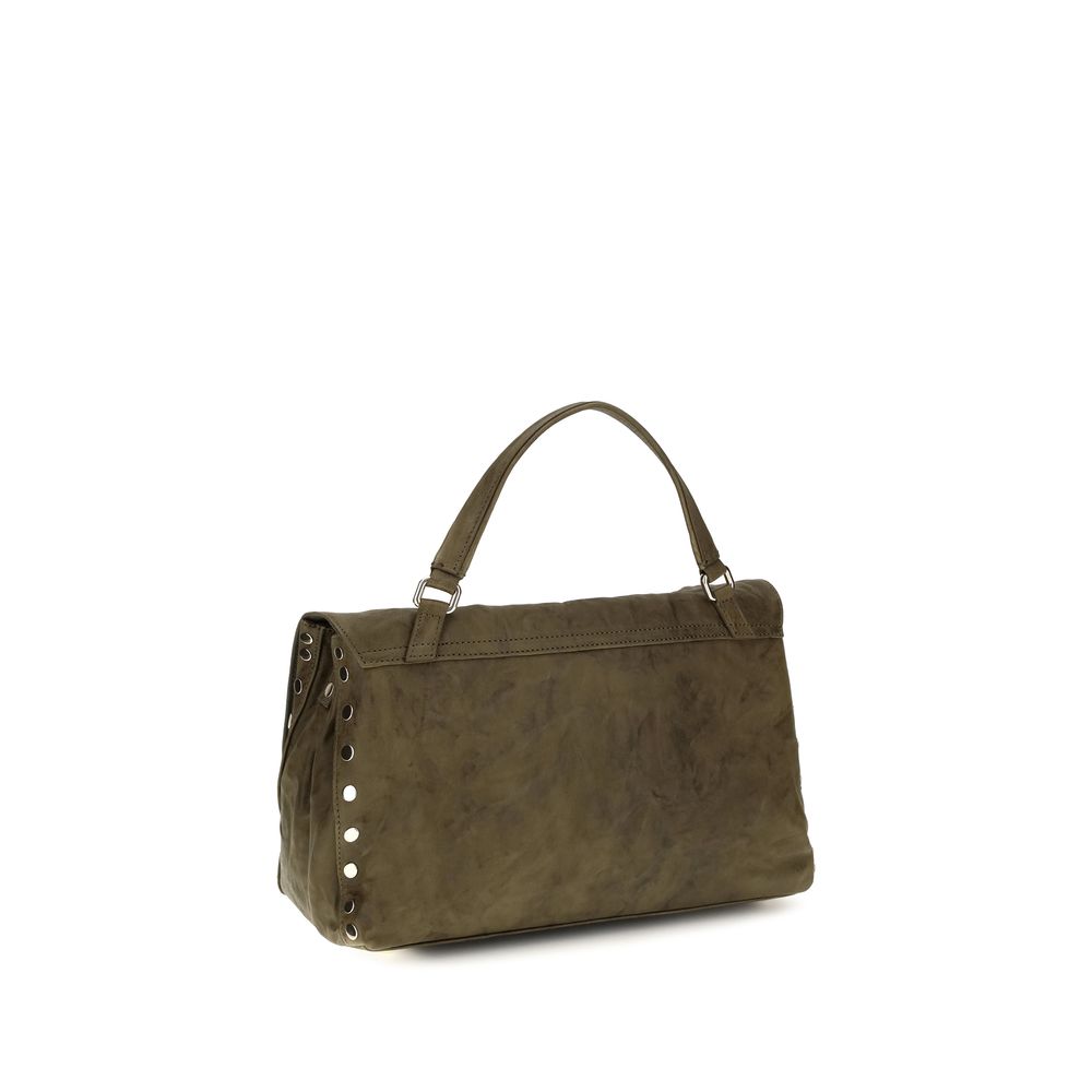 Zanellato brown suede leather handbag with top handle and gold-tone hardware, featuring a structured design and elegant craftsmanship.