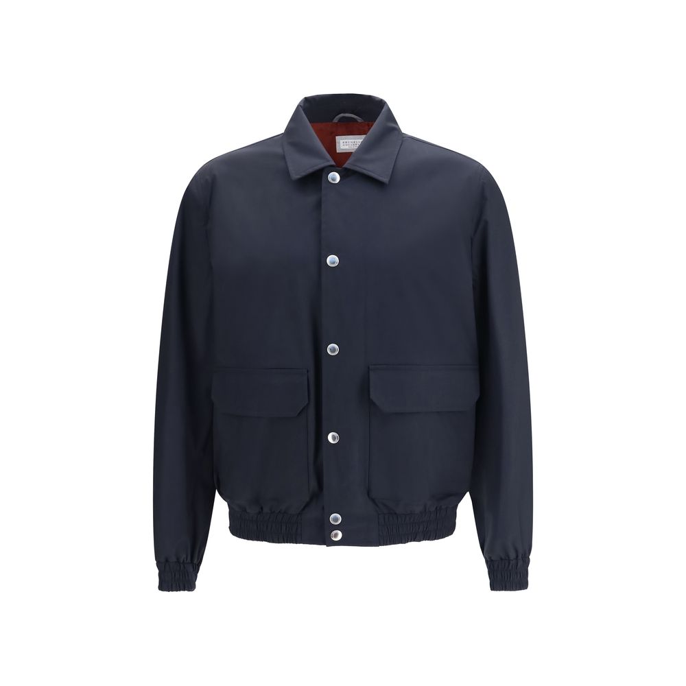 Brunello Cucinelli Blue Silk Biker Jacket - Eljoys Fashion 