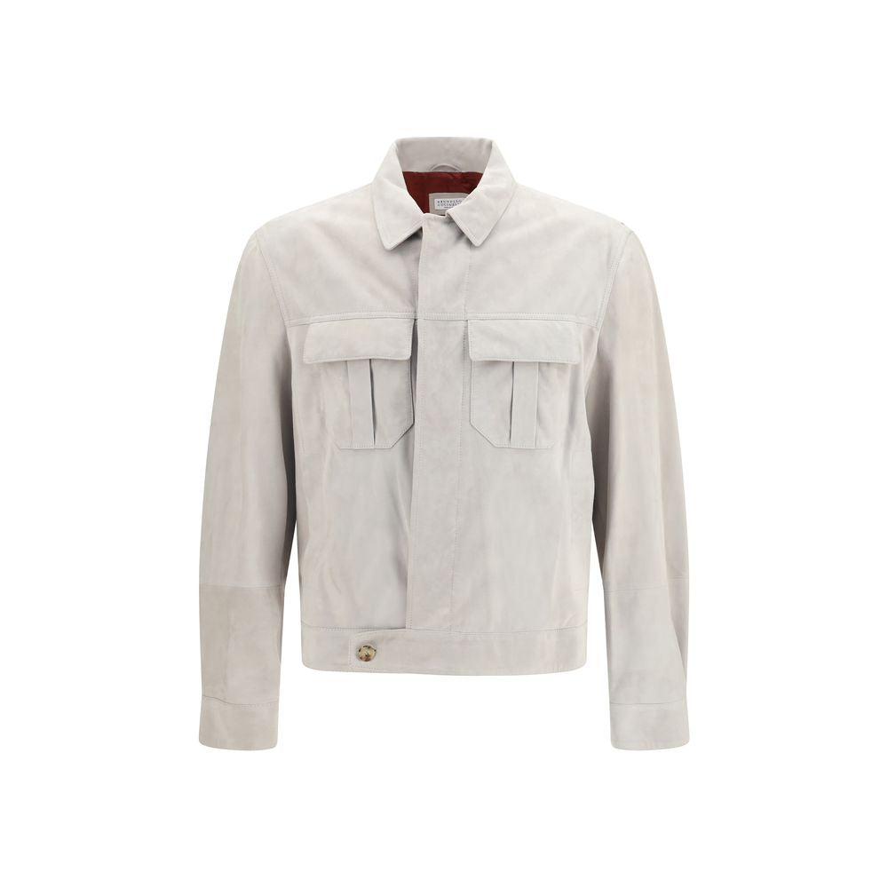 Brunello Cucinelli Beige Leather Leather Jacket Brunello Cucinelli