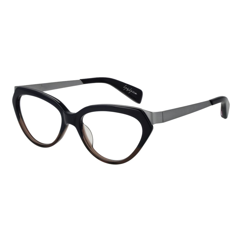 Yohji Yamamoto black acetate glasses frames with a sleek, modern design and clear lenses for stylish eyewear.