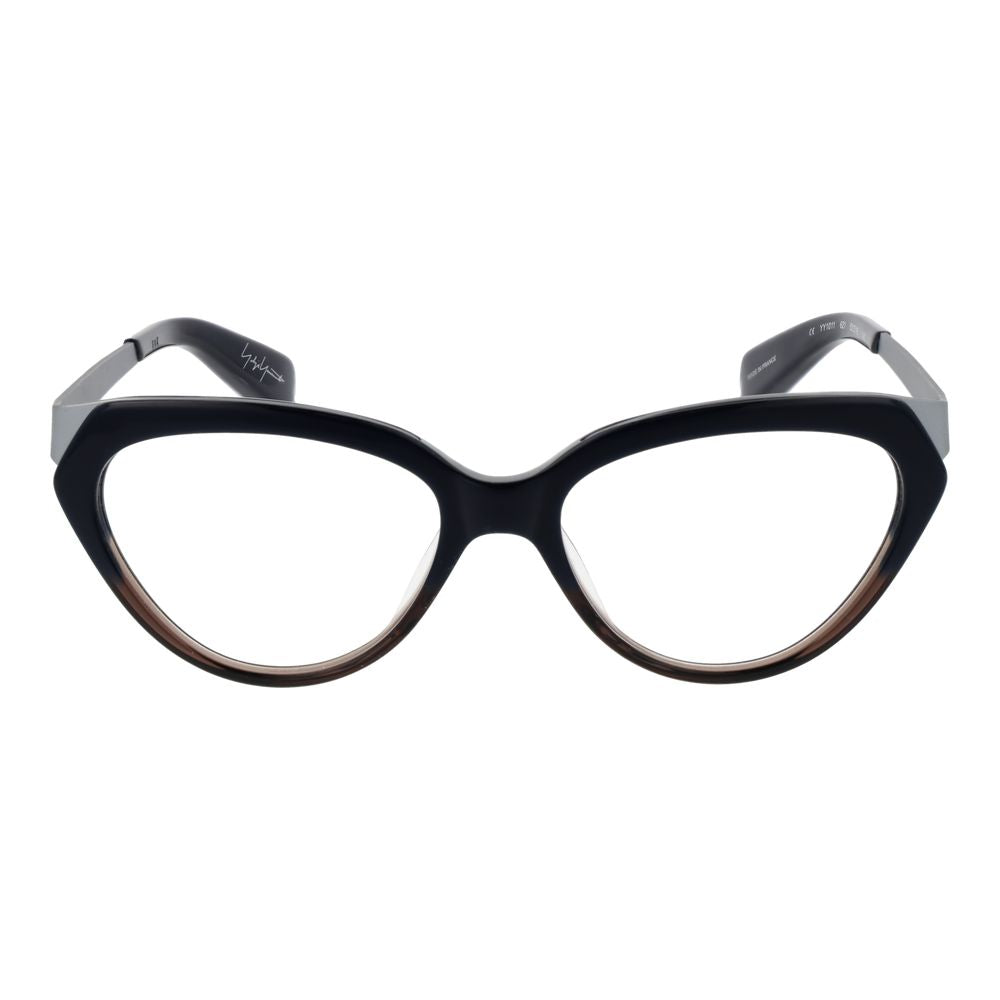 Yohji Yamamoto black acetate glasses frames with sleek design and modern style, featuring clear lenses and minimalist detailing.