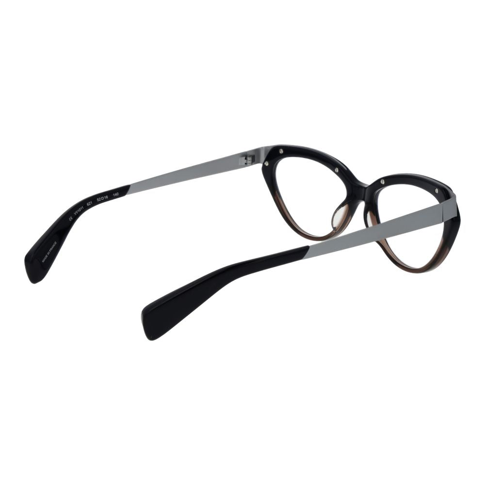 Yohji Yamamoto black acetate glasses frames with a sleek design and clear lenses on a white background.